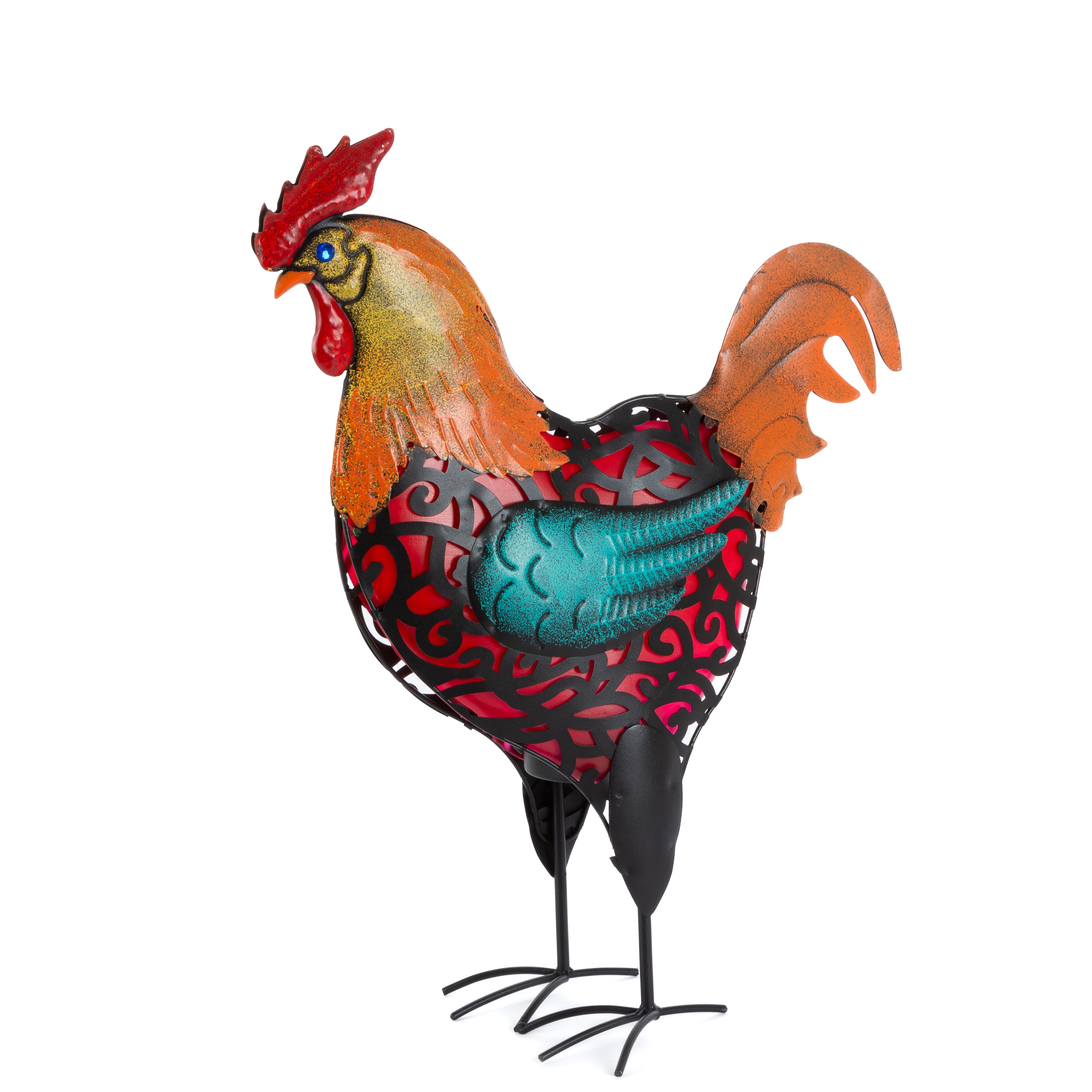 20.08 in. Solar Powered Red Rustic Rooster Decor